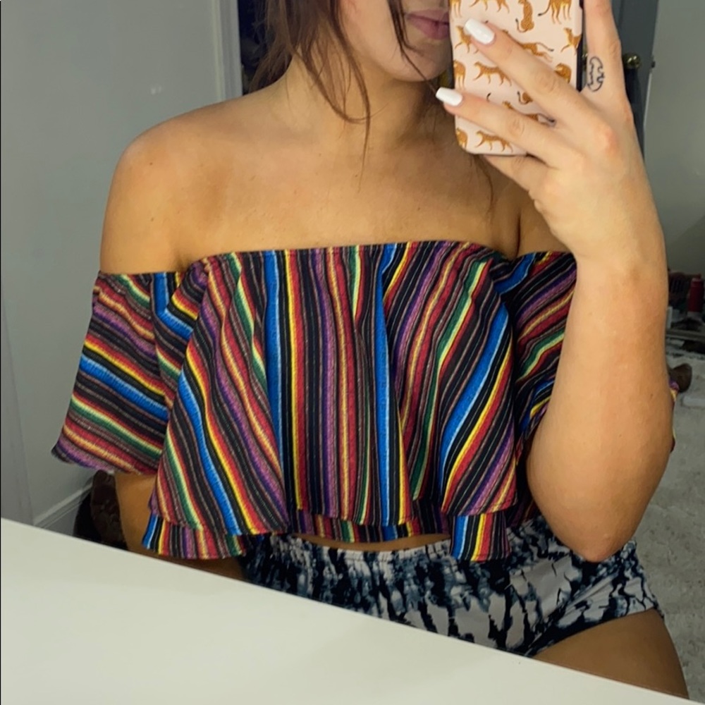 Show me your mumu rainbow off the shpulder top